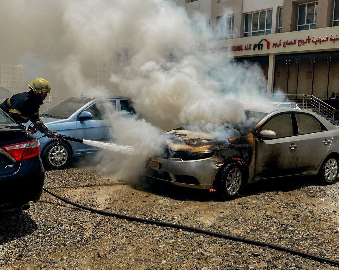 إخماد حريق مركبة دون تسجيل إصابات