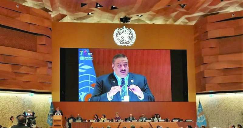 العوضي أثناء إلقاء كلمة الكويت في افتتاح حفل توزيع الجائزة
