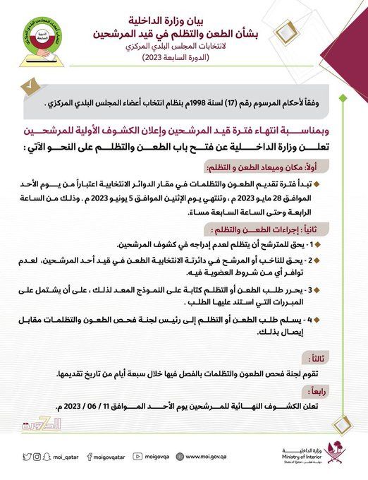 "الداخلية" تعلن بدء مرحلة تقديم الطعون والتظلمات في قيد المرشحين لانتخابات المجلس البلدي