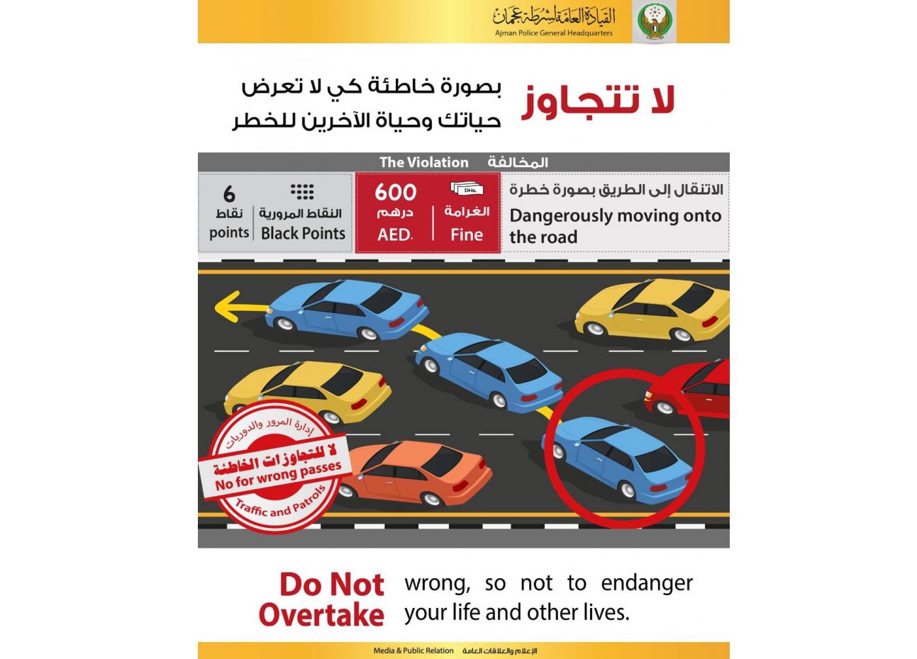 شرطة عجمان تعزز أمن الطرق بـ «لا للتجاوزات الخاطئة»