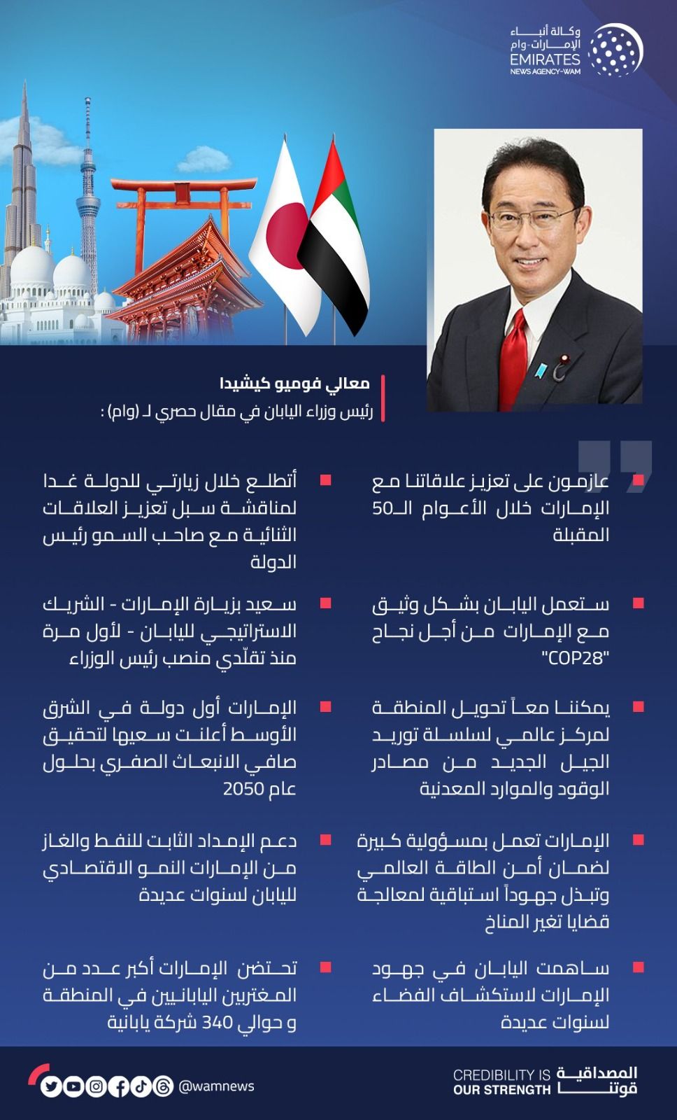 رئيس الوزراء الياباني: عازمون على تعزيز علاقتنا مع الإمارات خلال الأعوام الخمسين المقبلة