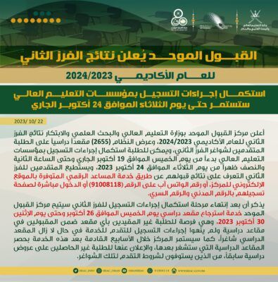 القبول الموحد يُعلن نتائج الفرز الثاني للعام الأكاديمي 2023 / 2024