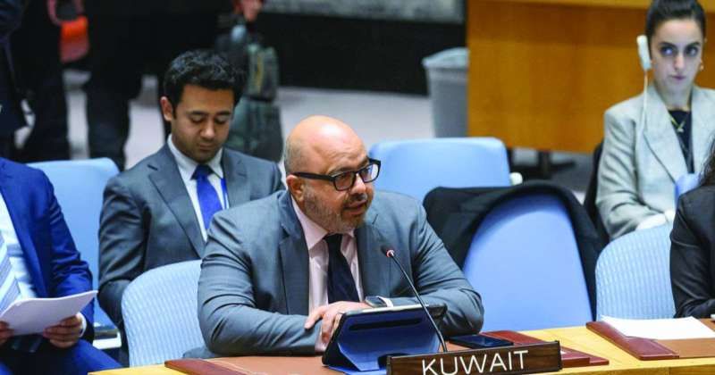البناي خلال إلقائه كلمة الكويت في مجلس الأمن
