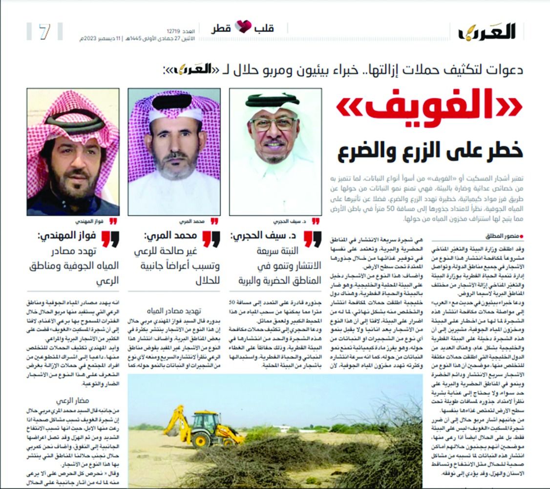 تفاعلاً مع تحقيق «العرب» حول مخاطرها على الزرع والضرع.. «البيئة» و3 جهات تقود جهود  التخلص من «الغويف»