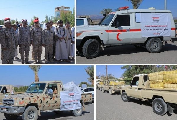 مأرب..المجلس الأعلى للمقاومة يدعم جبهات القتال بقافلة مستلزمات شتوية وسيارتي إسعاف
