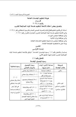 تعديل أحكام لائحة تنظيم خدمة المياه الصالحة للشرب