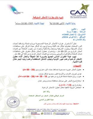 تنبيه رقم “3” بغزارة الأمطار المحتملة خلال هذه الليلة وصباح غد