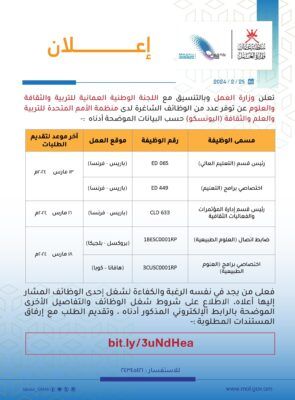 وظائف شاغرة في “اليونسكو “