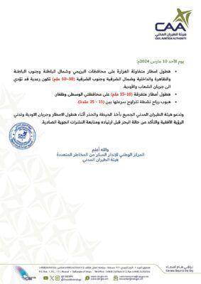 تقرير رقم 2 لحالة الطقس خلال الفترة من 8-10 مارس