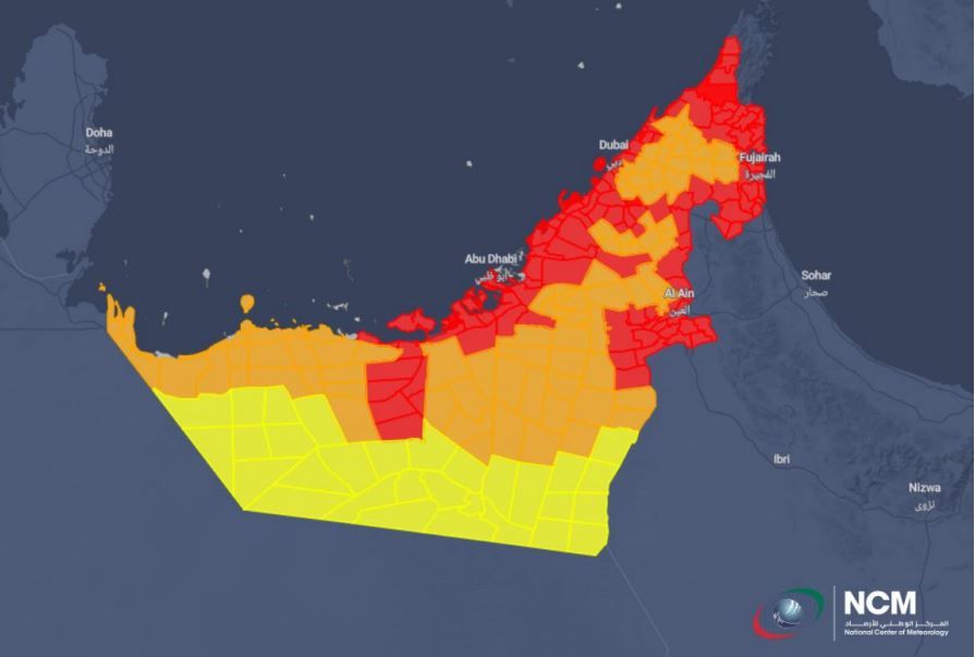 المركز الوطني للأرصاد يعلن عن المواقع المتأثرة بالحالة الجوية المتوقعة على الإمارات في الفترة من 8 إلى 10 مارس