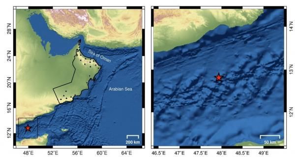 رصد هزة أرضية متوسطة تبعد 809 كم جنوب غرب صلالة