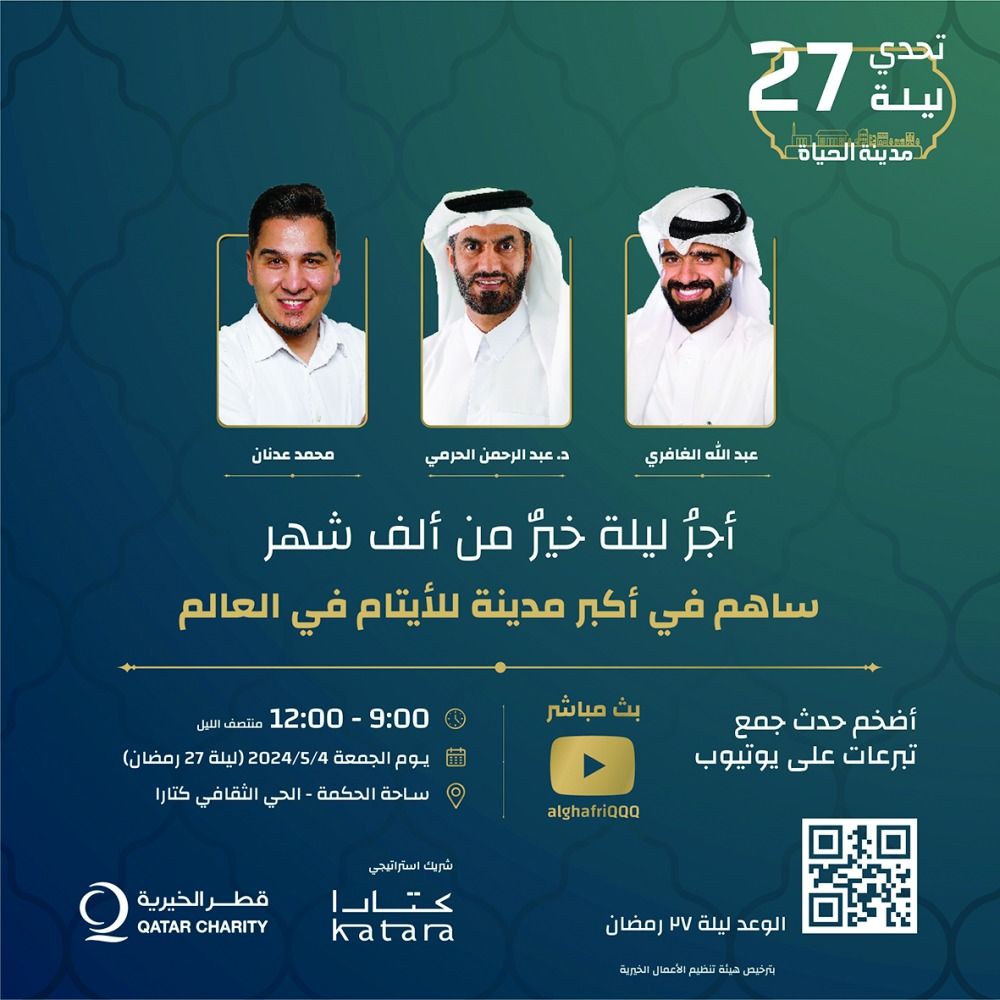 قطر الخيرية تطلق «تحدي ليلة 27» لبناء أكبر مدينة للأيتام