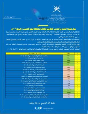 تعرف على جدول عمل مدارس مسقط .. غدًا
