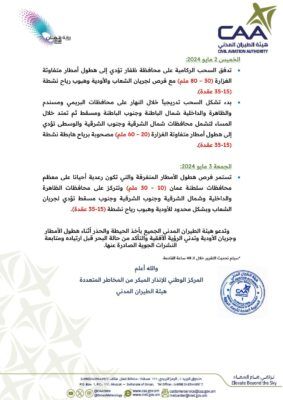 صدور التقرير رقم 1 للحالة الجوية المتوقعة