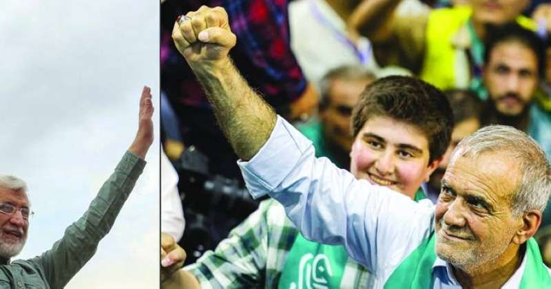 بازشكيان وجليلي خلال الحملة الانتخابية (ا ف ب)