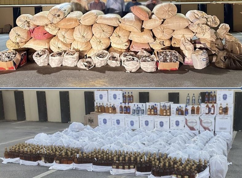 ضبط كميات من المشروبات الكحولية والتبغ عند مداهمة منزل ومزرعة