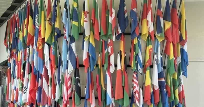 أعلام الدول الأعضاء الـ177 في مبنى الوكالة الدولية للطاقة الذرية