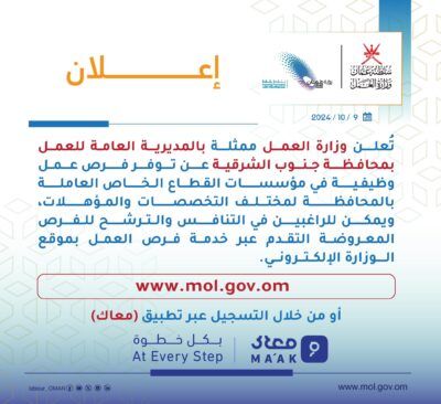 فرص عمل بجنوب الشرقية .. إليك رابط التسجيل