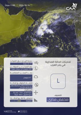 مركز الحالة المدارية على بعد 920 كم عن سواحل محافظة ظفار