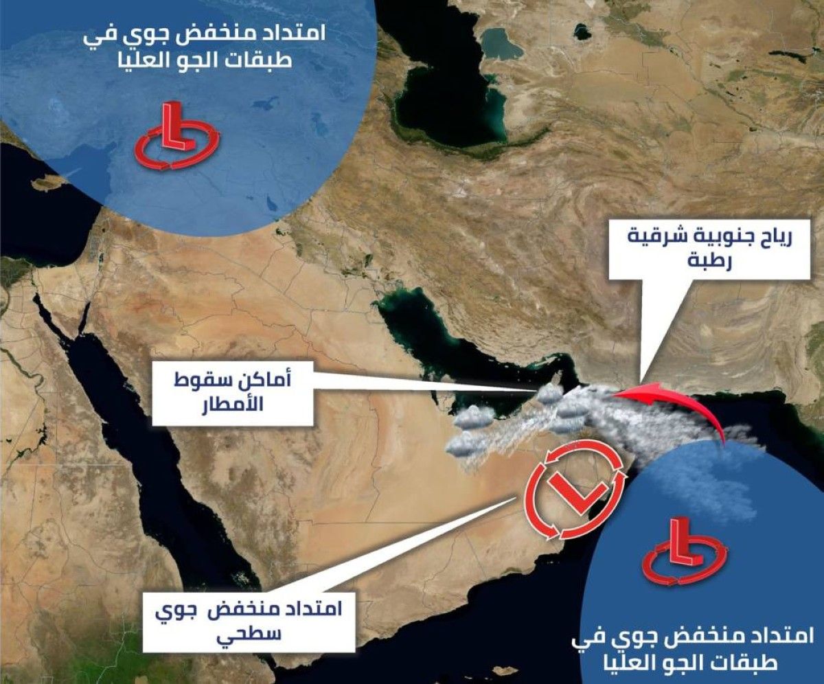 الإمارات تتأثر بمنخفض جوي يصاحبه سقوط أمطار من الثلاثاء إلى الجمعة