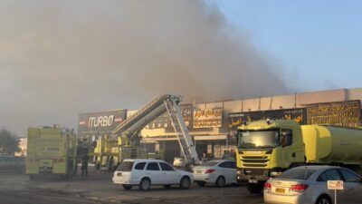 ” الدفاع المدني ” يتعامل مع حادث نشوب حريق بالمعبيلة الصناعية