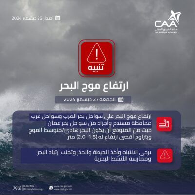 الأرصاد تحذر من ارتفاع موج البحر.. غدا الجمعة