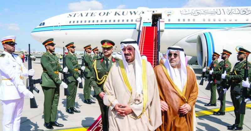 العبدالله لدى وصوله الإمارات لترؤس وفد الكويت في القمة العالمية للحكومات في دبي