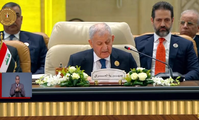 رئيس العراق: ندعو المجتمع الدولي للتصدي لمخططات إسرائيل لتهجير الفلسطينيين