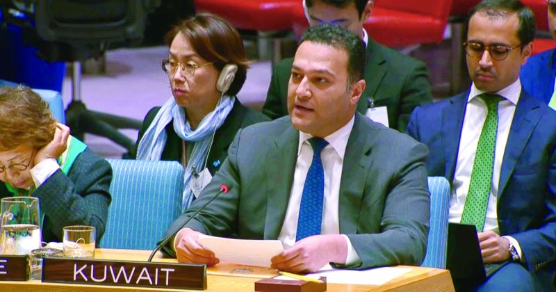 العنزي ملقياً كلمة الكويت في جلسة مجلس الأمن