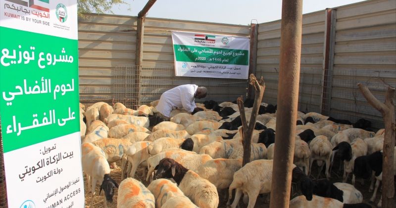 «بيت الزكاة» يوزع لحوم الأضاحي في 9 محافظات يمنية