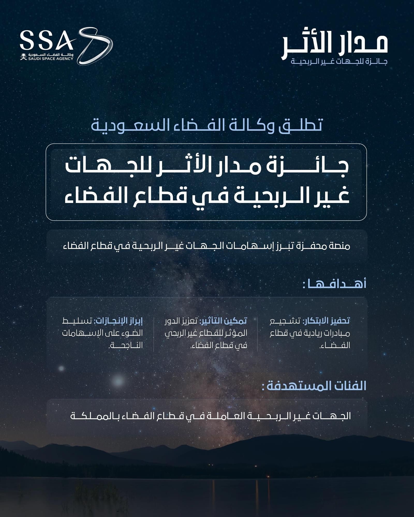 لتمكين القطاع غير الربحي.. “الفضاء السعودية” تطلق جائزة “مدار الأثر”