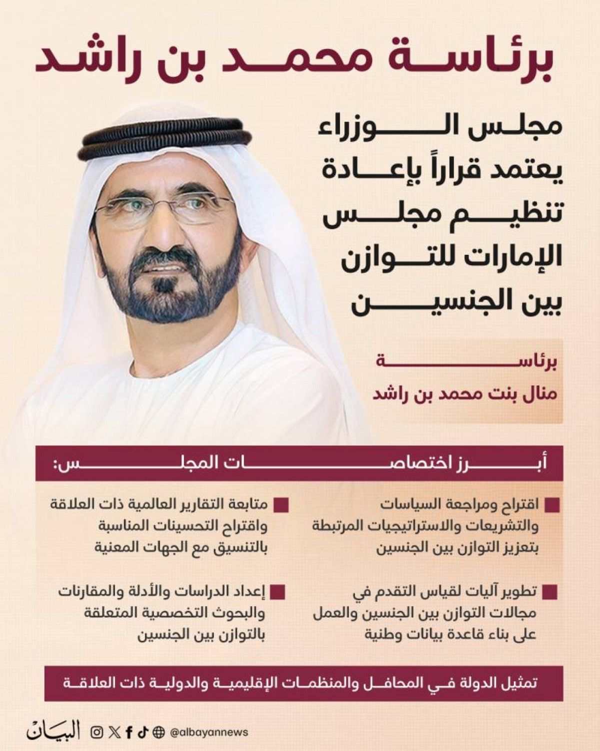 برئاسة محمد بن راشد.. مجلس الوزراء يصدر قراراً بإعادة تنظيم مجلس الإمارات للتوازن بين الجنسين