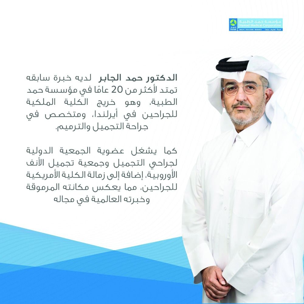 يمتلك سجلاً حافلاً لأكثر من 20 عامًا.. د. حمد الجابر رئيساً لقسم الجراحة التجميلية بحمد الطبية