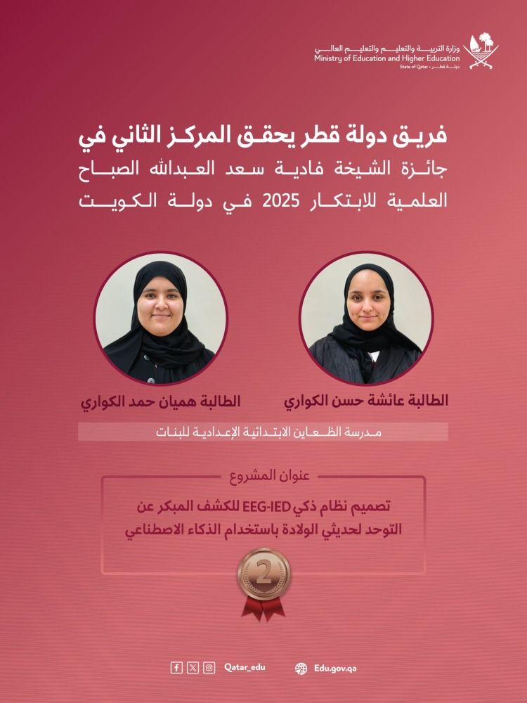 طالبات دولة قطر يحرزن المركز الثاني في مسابقة الشيخة فادية الصباح العلمية 2025 بالكويت