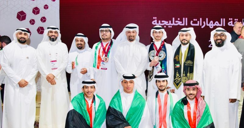 لقطة للوفد الكويتي المشارك في المسابقة بعد التتويج