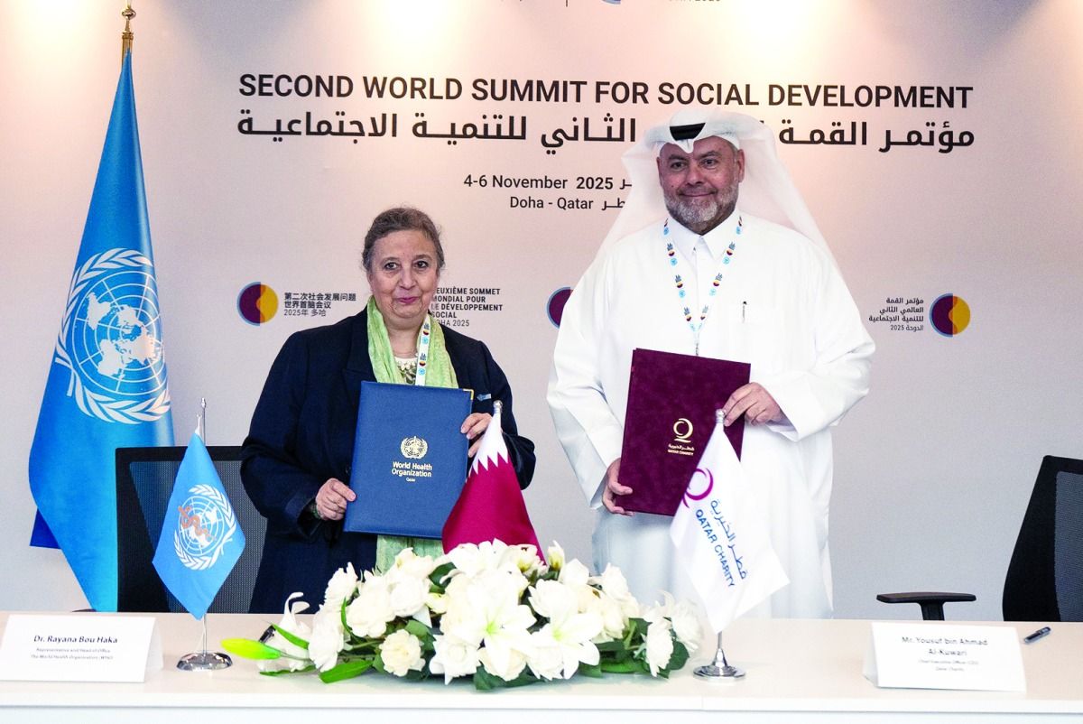 قطر الخيرية ومنظمة الصحة العالمية توقعان مذكرة تفاهم لتعزيز التعاون الصحي والإنساني