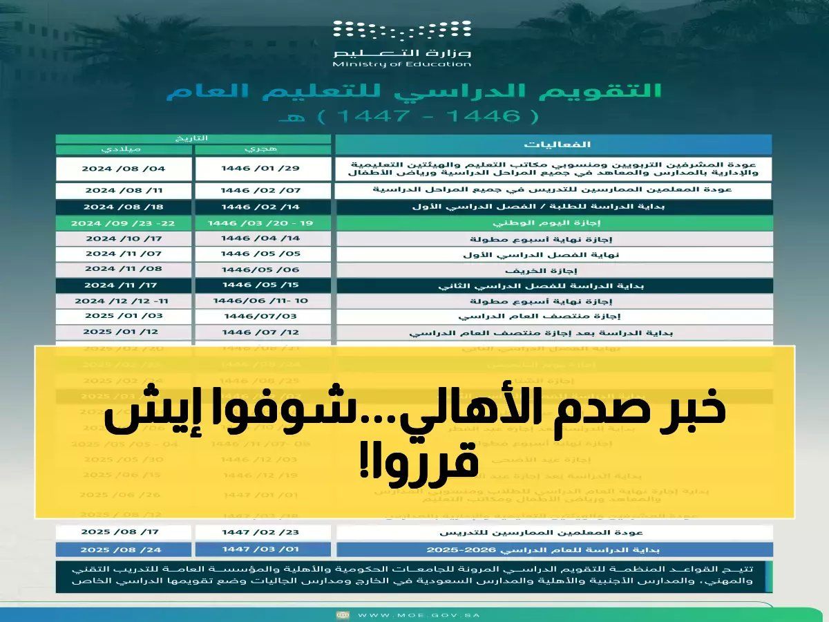 رسمياً: وزارة التعليم السعودية تصدم الجميع بالتقويم الجديد... 50% إجازات وتغييرات جذرية!