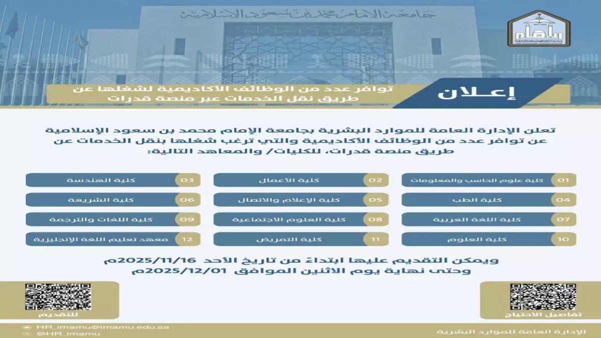 رسمياً: جامعة الإمام محمد تفتح باب التوظيف لحملة الماجستير والدكتوراه - فرصة ذهبية تنتهي خلال 5 أيام!