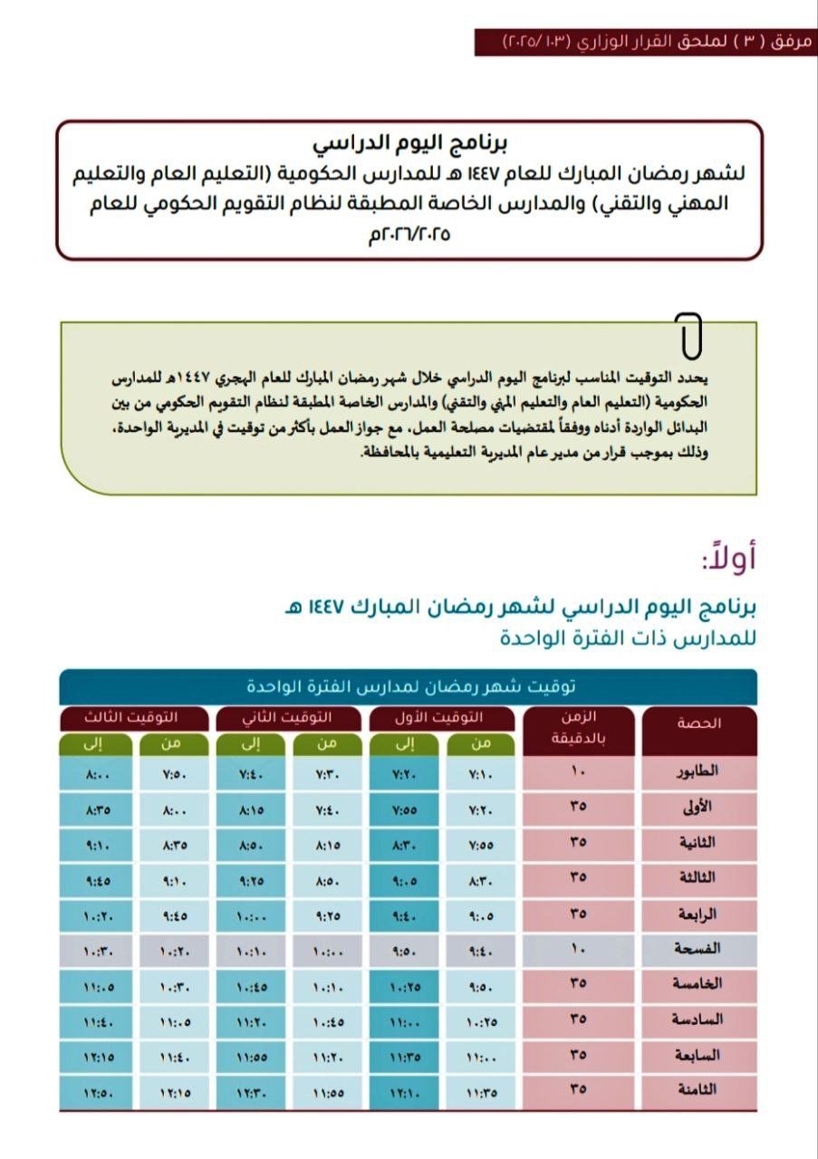 وزارة التربية والتعليم في سلطنة عمان تعلن تعديل مواعيد الدراسة في رمضان للمدارس الحكومية والفترتين