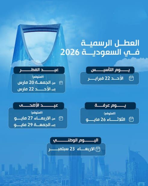 تعرف على العطل الرسمية في السعودية لعام 2026