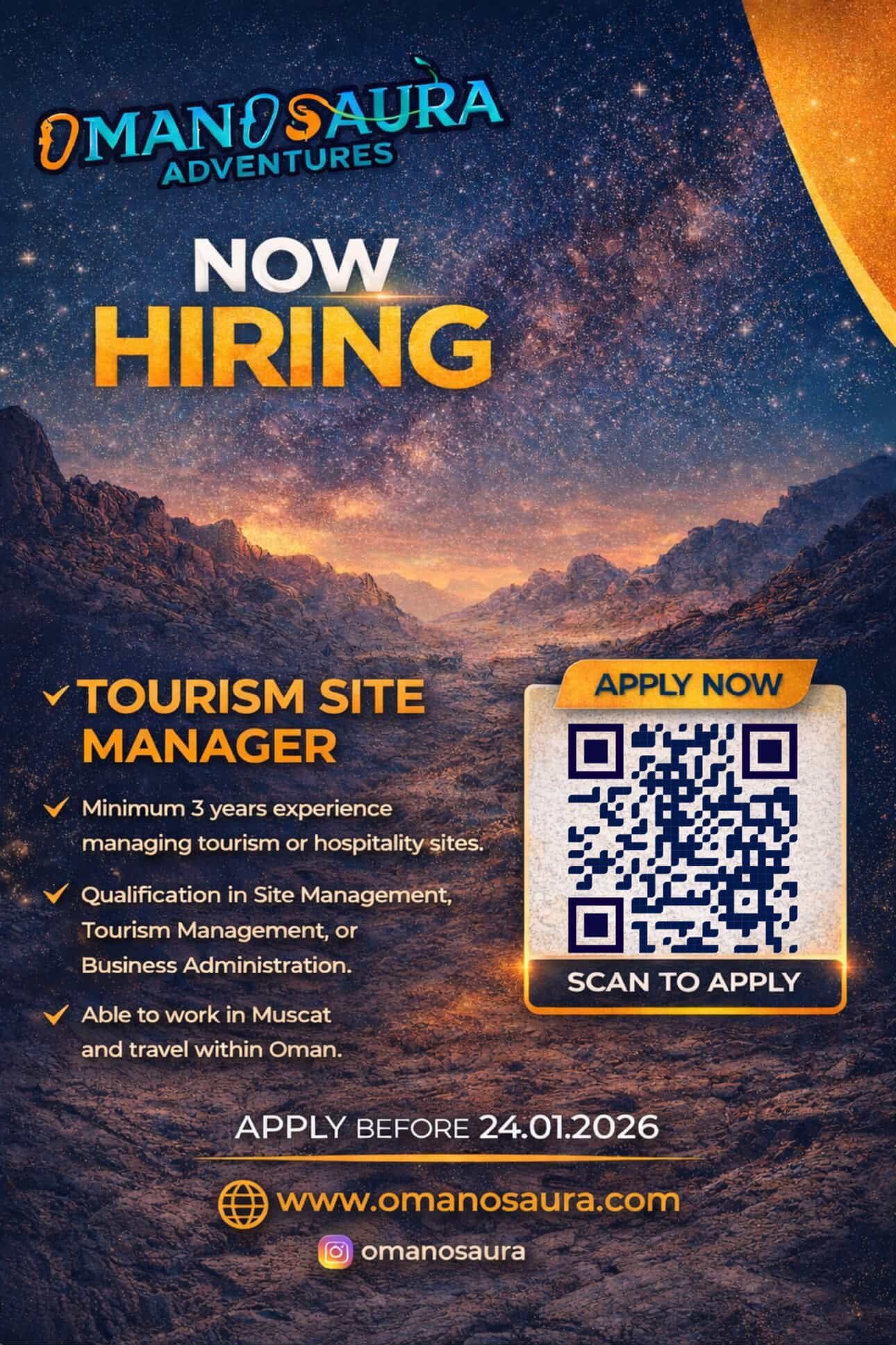 عاجل قبل إغلاق الباب: مطلوب "مدير موقع سياحي" في سلطنة عمان  والتقديم متاح لجميع الجنسيات