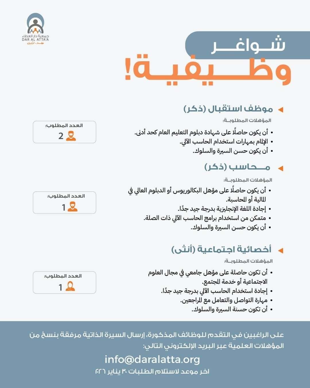 شواغر وظيفية جديدة لدى دار العطاء الخيرية في سلطنة عمان .. التقديم متاح للرجال والنساء "مـن هـنـا"