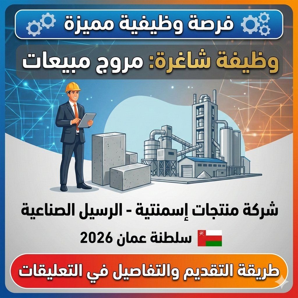 شركة منتجات إسمنتية في الرسيل الصناعية تعلن عن وظيفة شاغرة (مروج مبيعات) في سلطنة عمان 2026