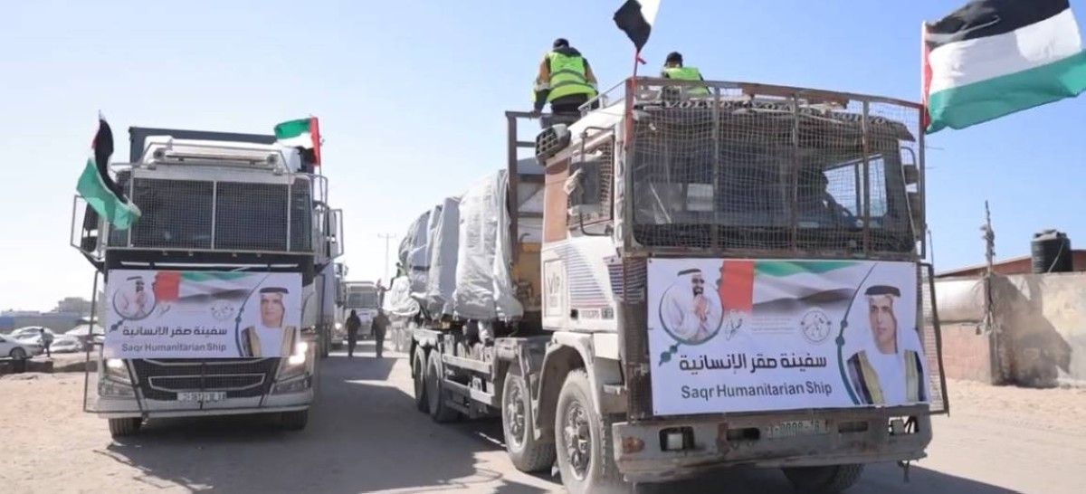 الدفعة الأولى من حمولة سفينة صقر الإنسانية تصل إلى قطاع غزة لدعم وإسناد السكان