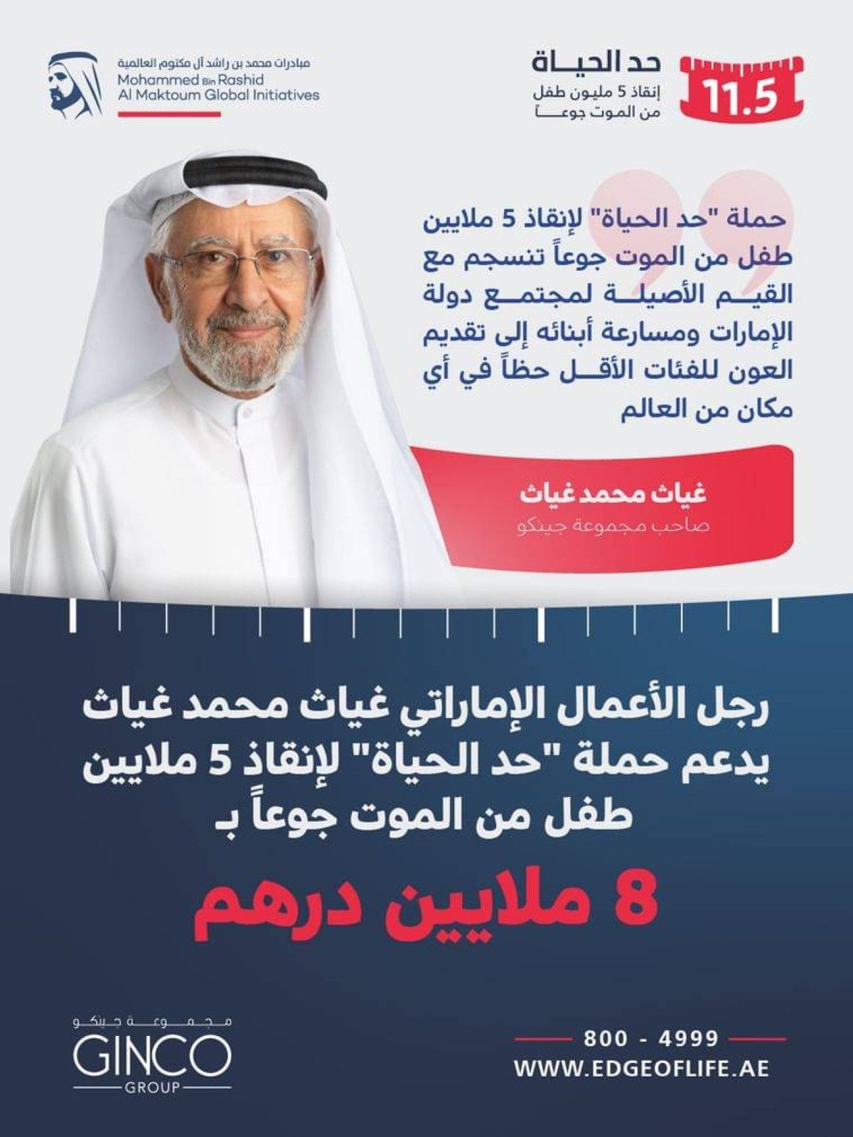 رجل الأعمال الإماراتي غياث محمد غياث يدعم حملة "حد الحياة" بـ 8 ملايين درهم