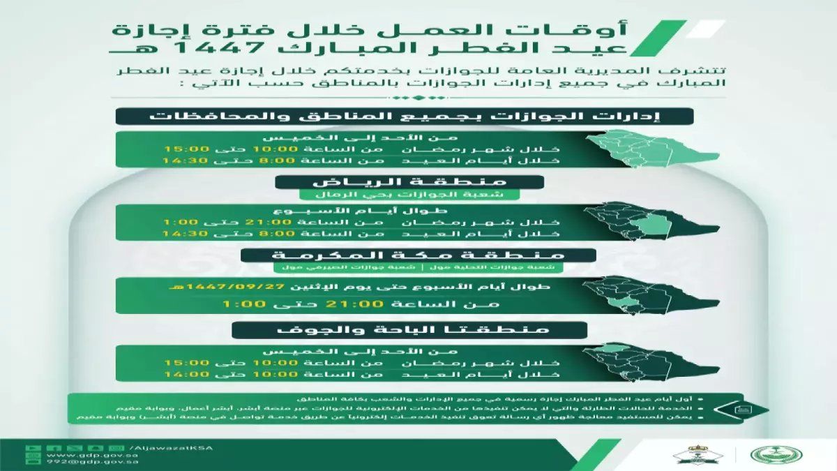 رسمياً: هذه هي الفروع الوحيدة التي تعمل في العيد... هل معاملتك مستعجلة؟ تعرف على آلية السعودية للطوارئ خلال عيد الفطر