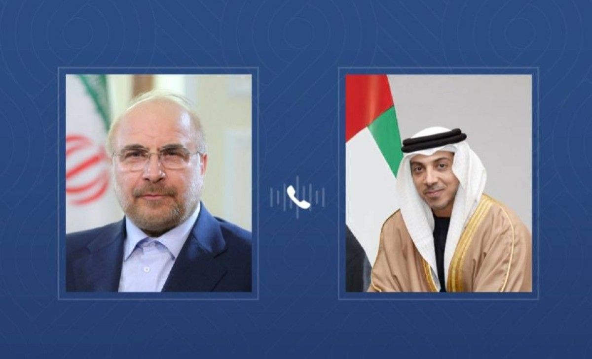 منصور بن زايد يبحث هاتفياً مع رئيس مجلس الشورى الإيراني سبل خفض التصعيد في المنطقة