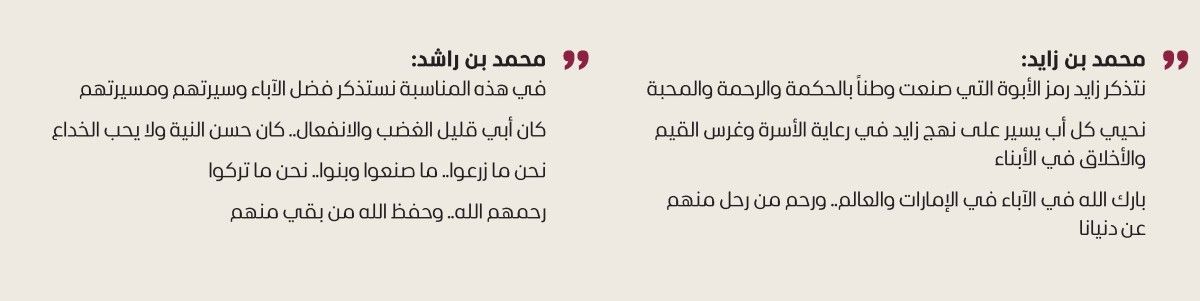 محمد بن زايد ومحمد بن راشد: الآباء قدوة وعطاء وإرث يمتد عبر الأجيال