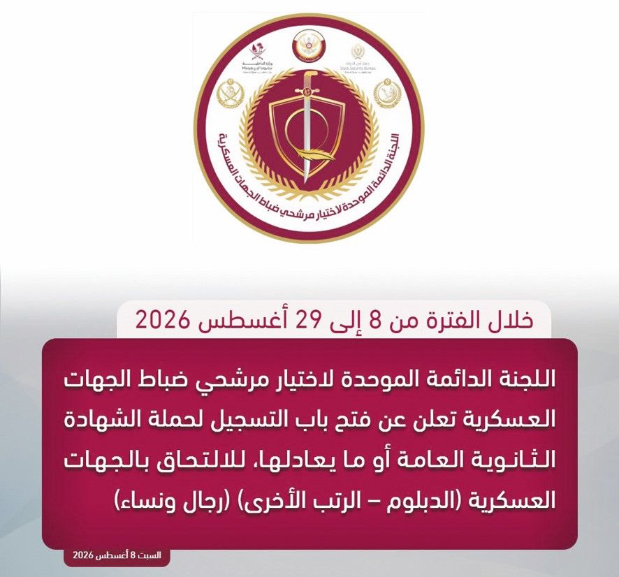لحملة الثانوية العامة أو ما يعادلها.. «اللجنة الدائمة»: فتح باب التسجيل للالتحاق بالجهات العسكرية