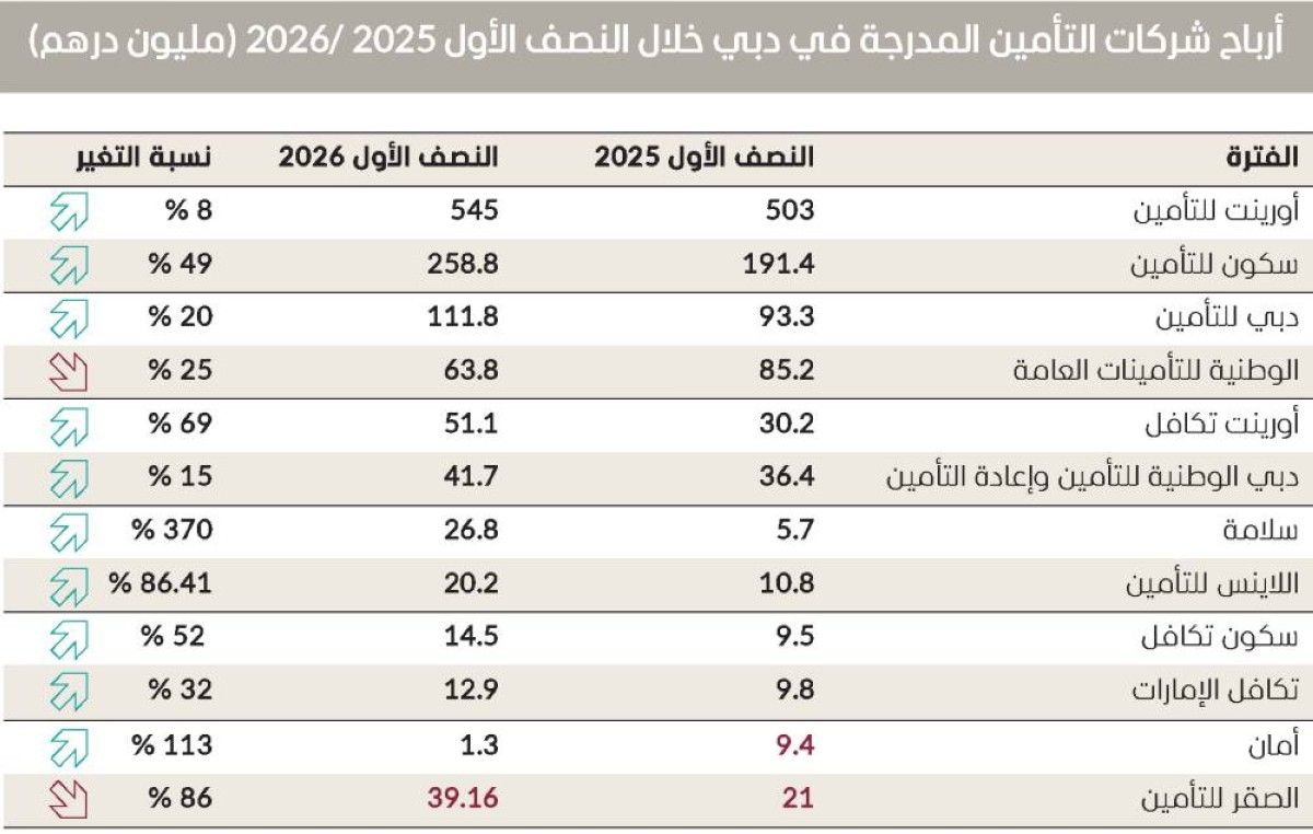 17.5 % قفزة أرباح 12 شركة تأمين في دبي خلال النصف الأول